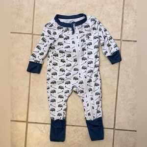 Baby Crocodile Print Zip One-Piece - Navy Trim